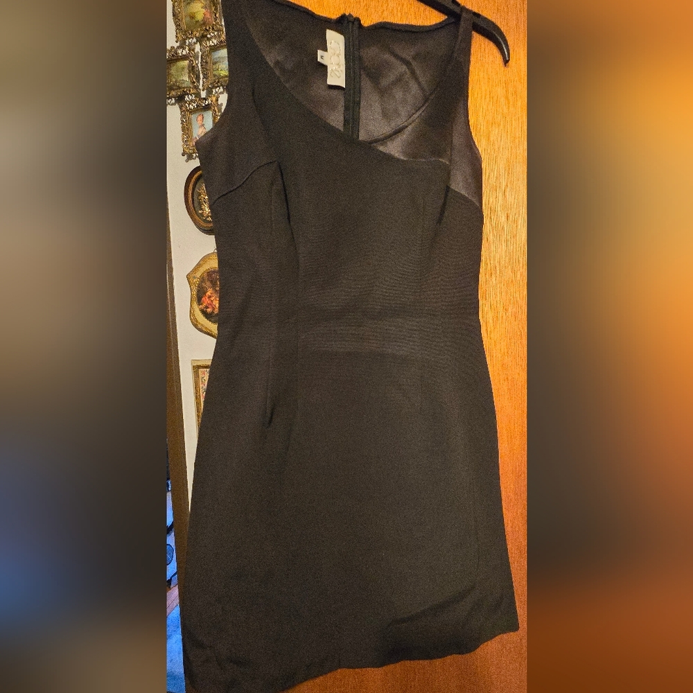 Cadie Elegant Black Scuba & Satin Vintage Mini Dress SzM - Picture 2 of 10